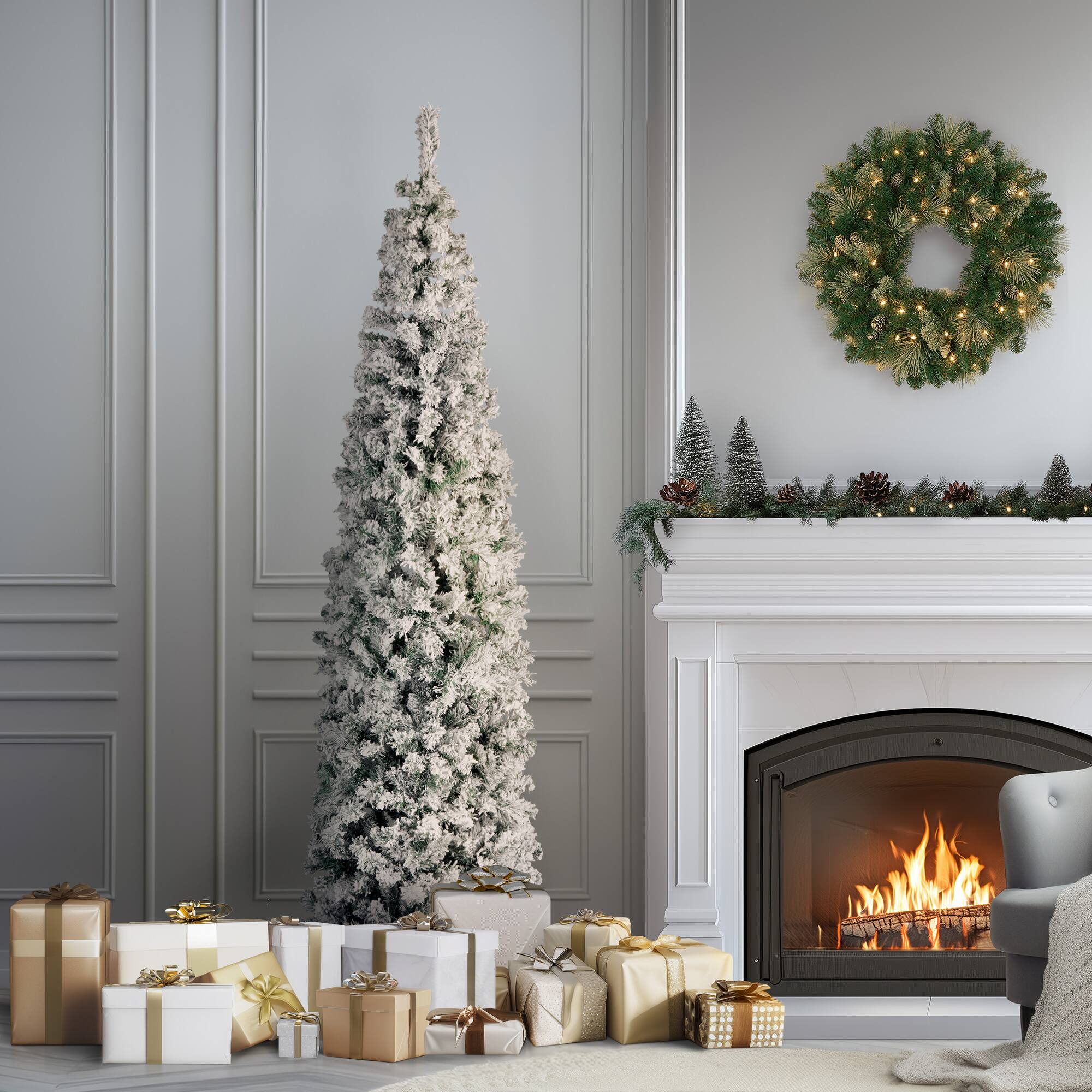 7.5ft. Unlit Acacia Medium Flocked Artificial Christmas Tree